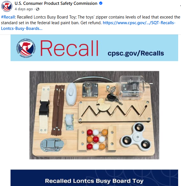 Recall of Lontcs Busy Board Toy